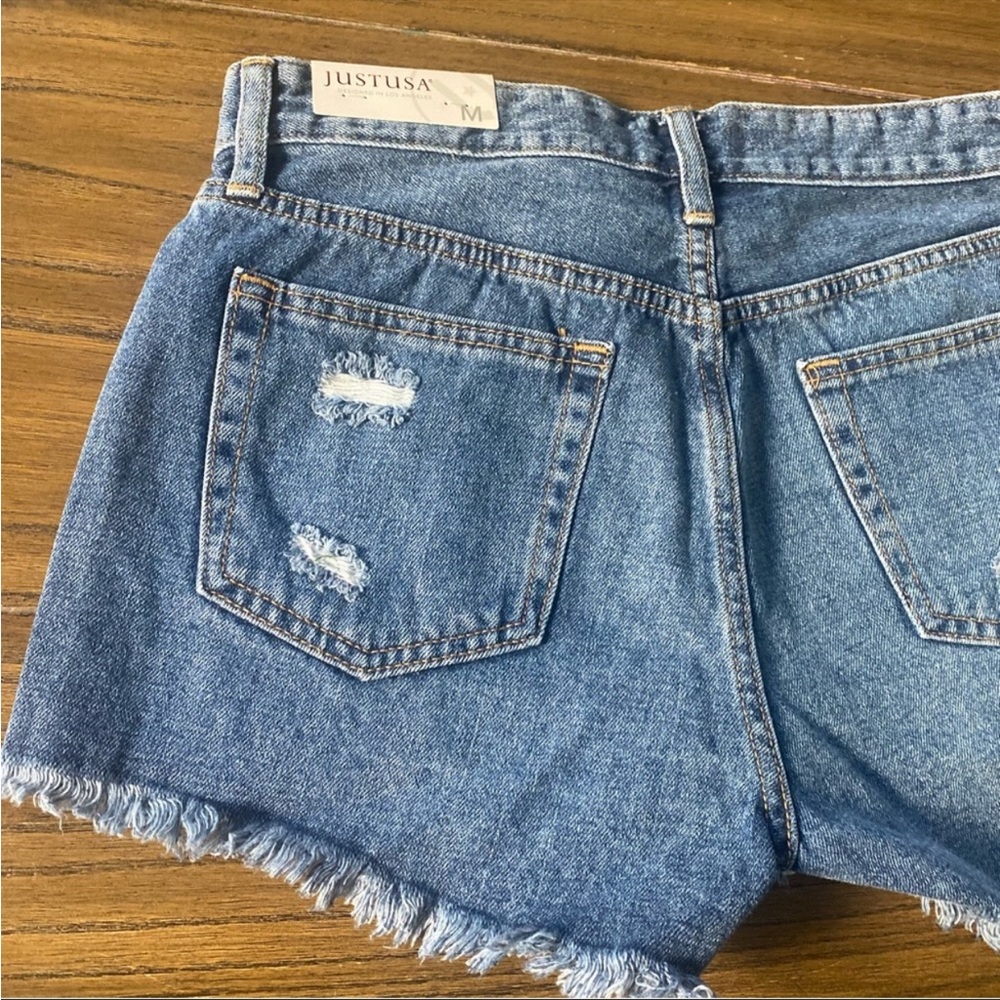 Just USA dark wash distressed denim cutoff shorts - Picture 12 of 12